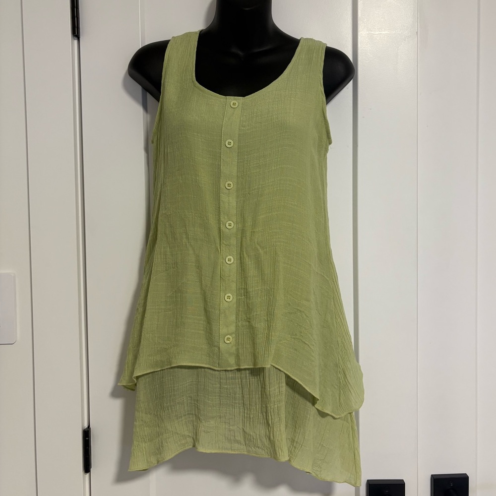 Y2K Papa Sleeveless Green Button-Down Women's Mini Summer Dress‎ Size Small